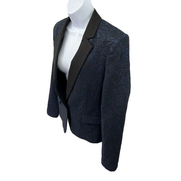 BCBGmaxazria Philipe Tuxedo Blazer Jacket Blue with Black Lace Satin Medium - Picture 4 of 14